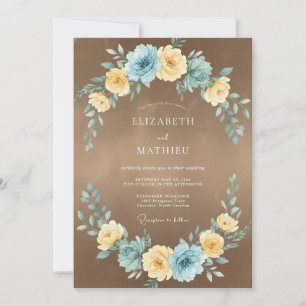 Convite Casamento Pintado de Azul Claro e Amarelo