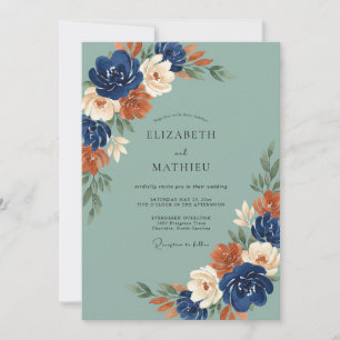 Convite Casamento Pintado de Azul Marinho Cobre