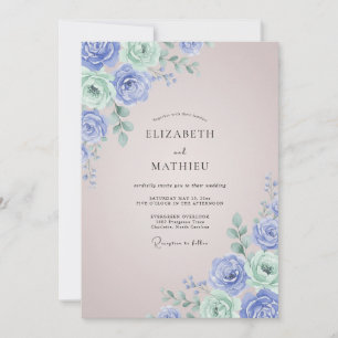 Convite Casamento Pintado de Azul-marinho e Espuma do Mar