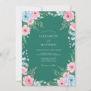 Convite Casamento Pintado de Azul Turquesa e Rosa