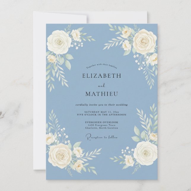 Convite Casamento Pintado de Branco com Centaurea (Frente)