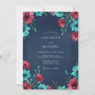 Convite Casamento Pintado de Carmesim e Azul-Teal