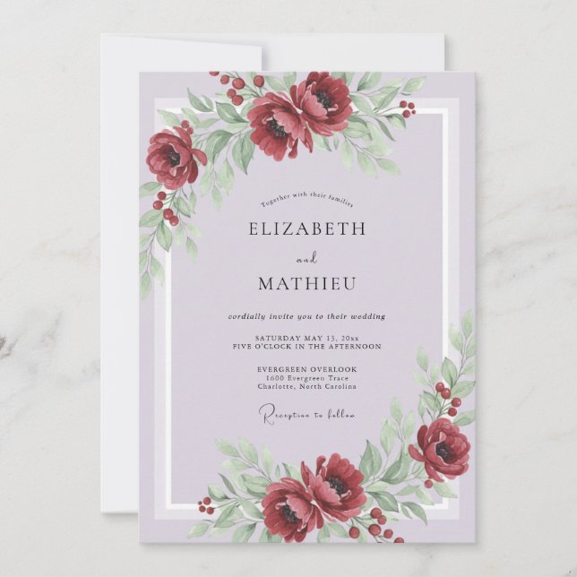 Convite Casamento Pintado de Carmesim e Malva (Frente)