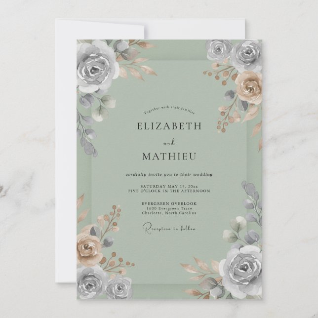 Convite Casamento Pintado de Celadon (Frente)