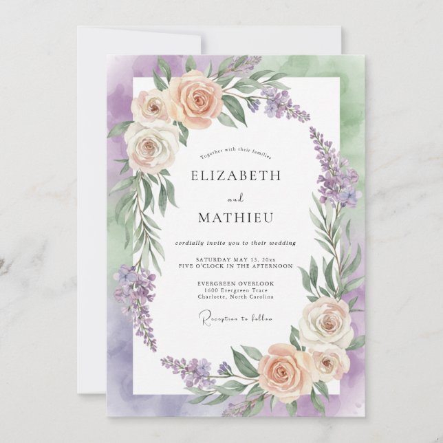 Convite Casamento Pintado de Champanhe Lilás (Frente)