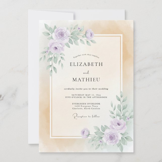 Convite Casamento Pintado de Champanhe Rosa (Frente)