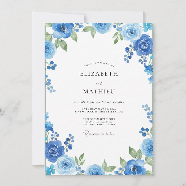 Convite Casamento Pintado de Cobalto e Azul-Celeste (Frente)