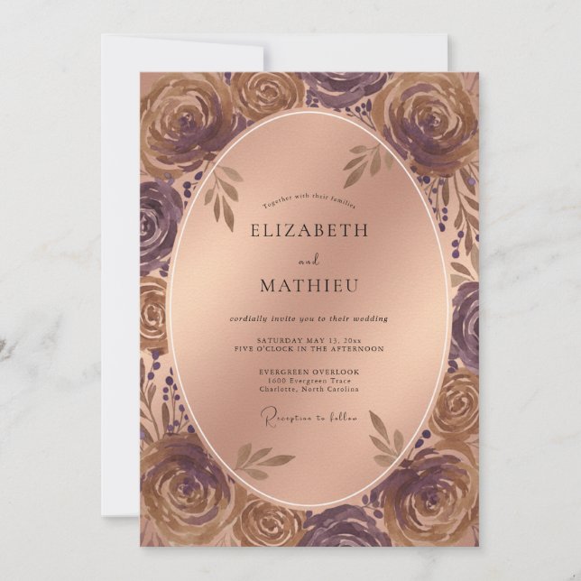 Convite Casamento Pintado de Cobre Malva (Frente)