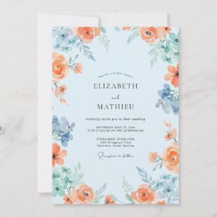 Convite Casamento Pintado de Coral Azulado Empoeirado