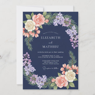 Convite Casamento Pintado de Coral Macio à Meia-Noite