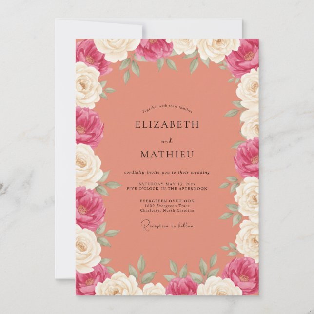 Convite Casamento Pintado de Coral Macio Magenta (Frente)