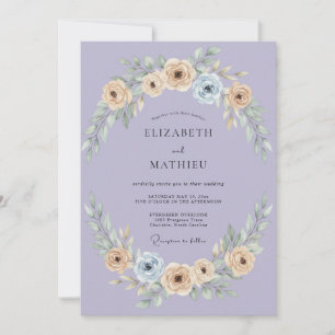 Convite Casamento Pintado de Creme Azul-Pervinca
