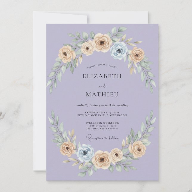 Convite Casamento Pintado de Creme Azul-Pervinca (Frente)