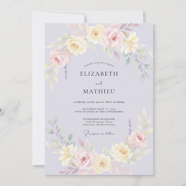 Convite Casamento Pintado de Creme Lilás (Frente)