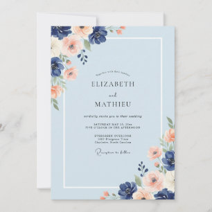 Convite Casamento Pintado de Damasco e Periwinkle