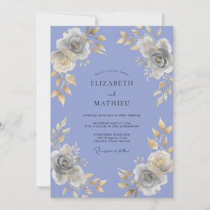 Convite Casamento Pintado de Dourado e Periwinkle