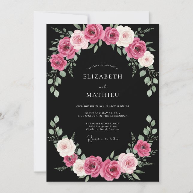 Convite Casamento Pintado de Fuchsia Preto (Frente)