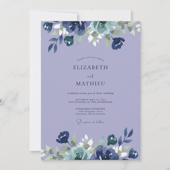 Convite Casamento Pintado de Índigo e Periwinkle (Frente)
