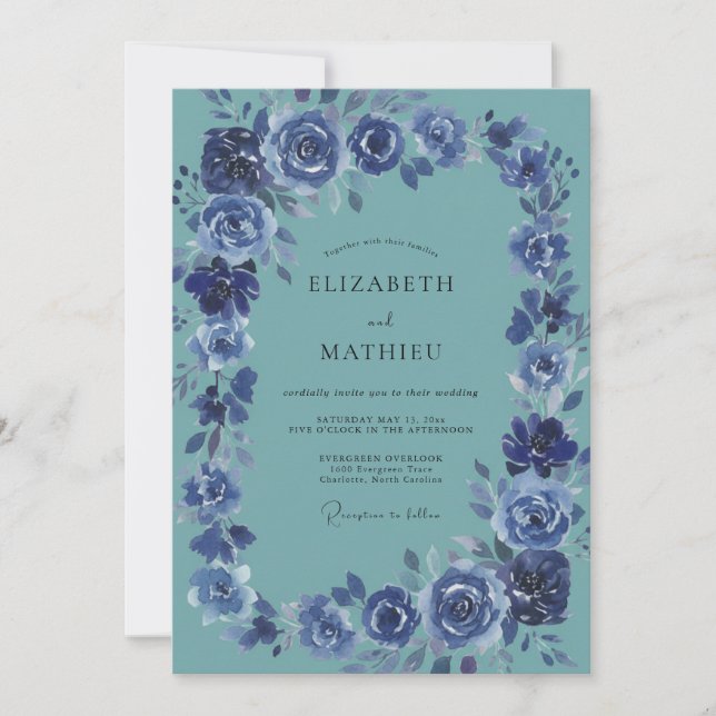 Convite Casamento Pintado de Índigo Teal (Frente)