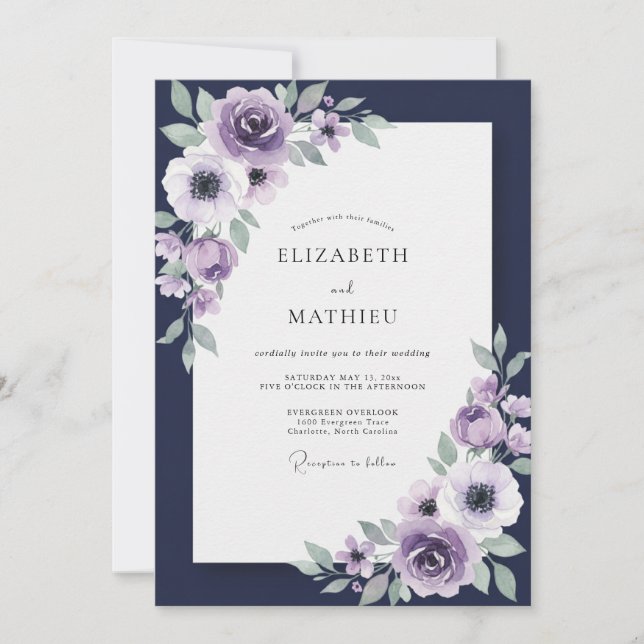 Convite Casamento Pintado de Índigo Violeta (Frente)