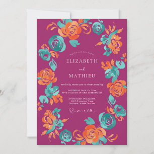Convite Casamento Pintado de Laranja Magenta