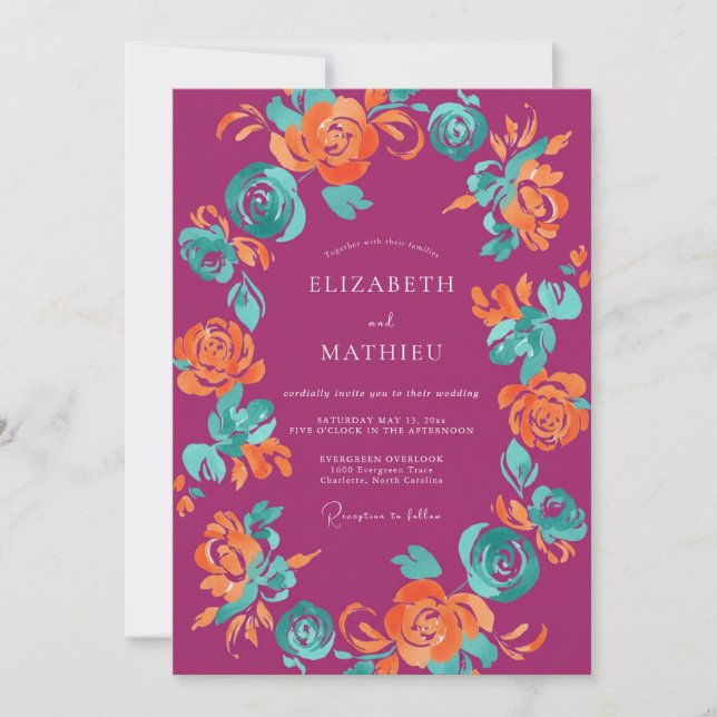 Convite Casamento Pintado de Laranja Magenta (Frente)