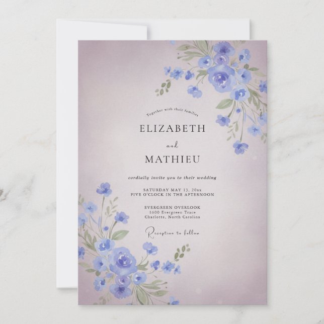 Convite Casamento Pintado de Lavanda Centáurea (Frente)