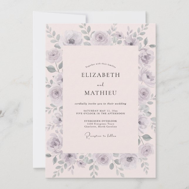 Convite Casamento Pintado de Lavanda Cinza (Frente)