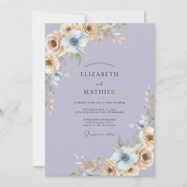 Convite Casamento Pintado de Lavanda e Champanhe (Frente)