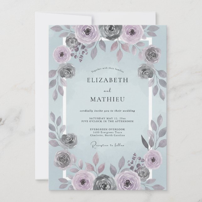 Convite Casamento Pintado de Lavanda Gelo (Frente)