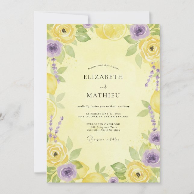Convite Casamento Pintado de Lavanda Primrose (Frente)