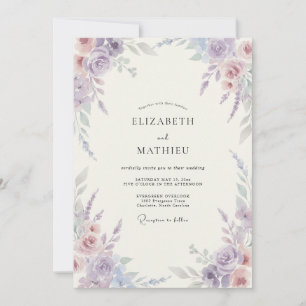 Convite Casamento Pintado de Lavanda Suave e Azul-marinho