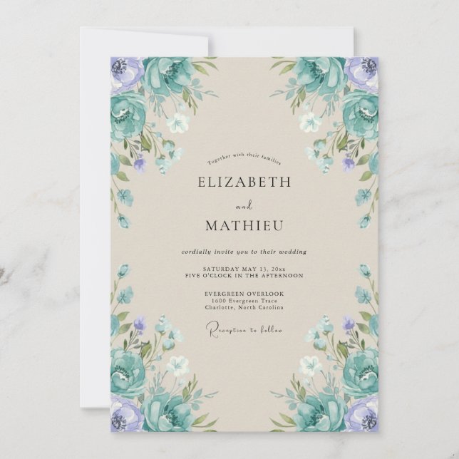 Convite Casamento Pintado de Lilás Ciano (Frente)