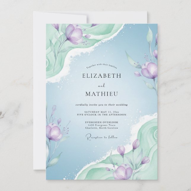 Convite Casamento Pintado de Lilás Pálido Periwinkle (Frente)