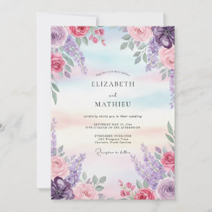 Convite Casamento Pintado de Lilás Rosa