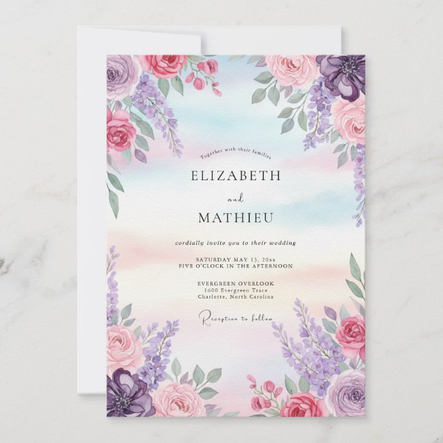 Convite Casamento Pintado de Lilás Rosa (Frente)