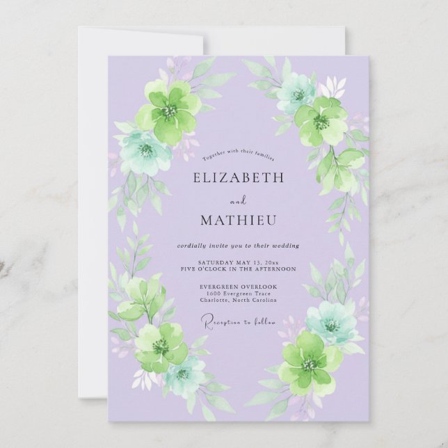 Convite Casamento Pintado de Lime e Periwinkle (Frente)