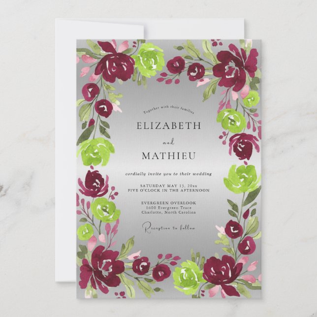 Convite Casamento Pintado de Magenta Chartreuse (Frente)