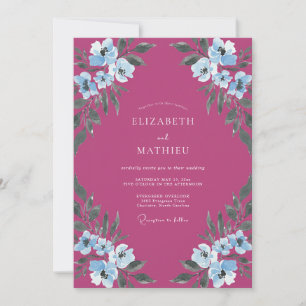 Convite Casamento Pintado de Magenta e Periwinkle
