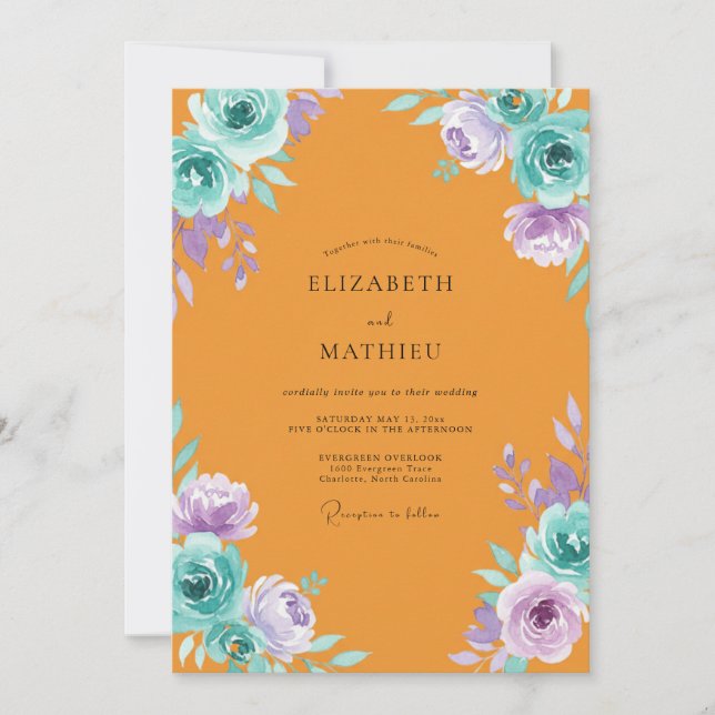 Convite Casamento Pintado de Marigold Violeta (Frente)