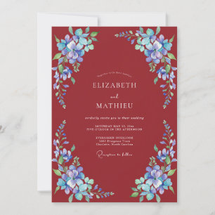 Convite Casamento Pintado de Marrom-Vermelho e Periwinkle