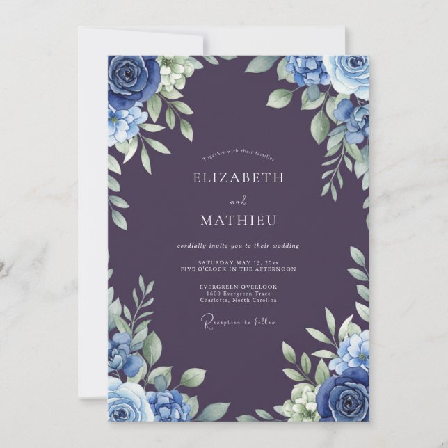 Convite Casamento Pintado de Plum Cornflower (Frente)