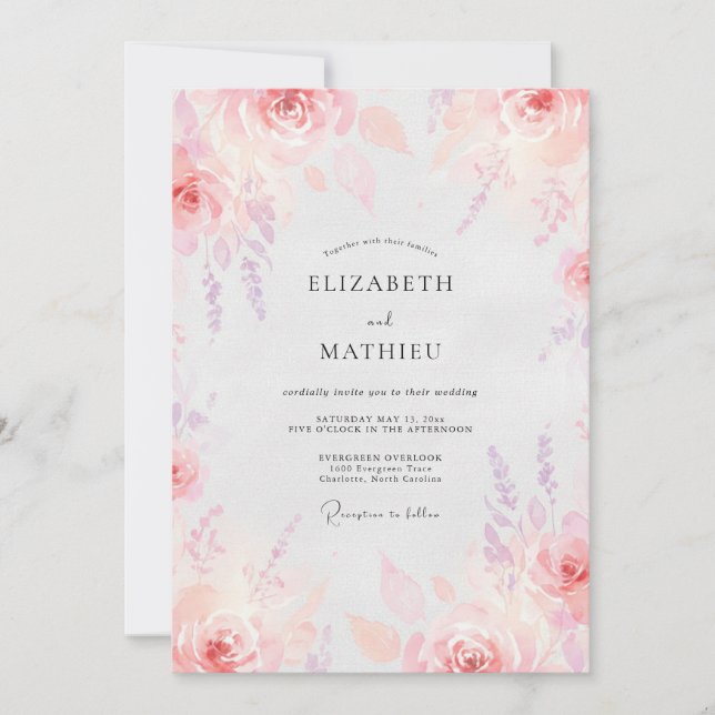 Convite Casamento Pintado de Rosa Malva (Frente)