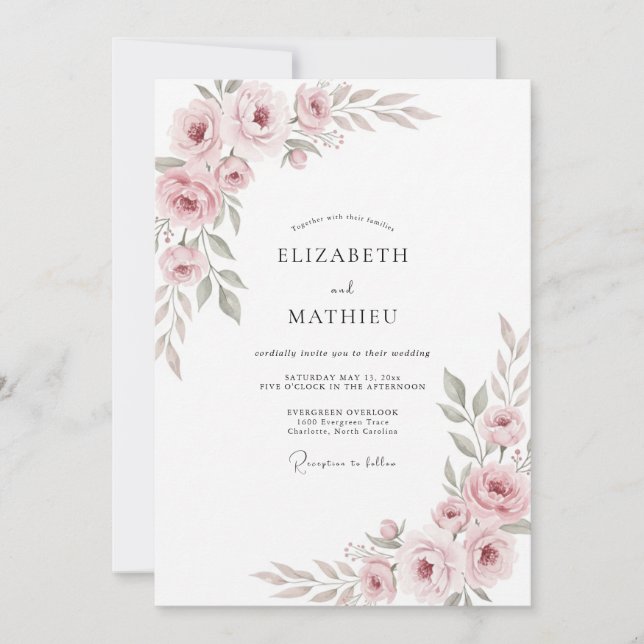 Convite Casamento Pintado de Rosa Pálido (Frente)