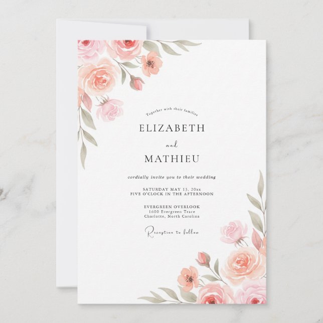 Convite Casamento Pintado de Rosa Pálido (Frente)