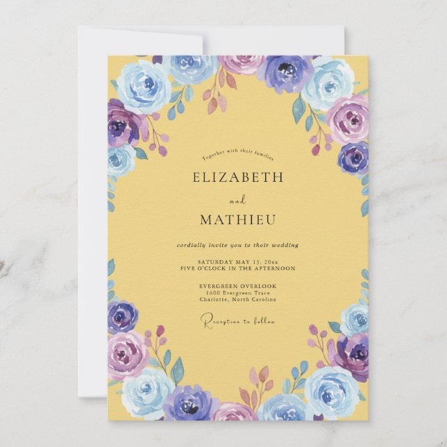 Convite Casamento Pintado de Roxo Amarelo (Frente)