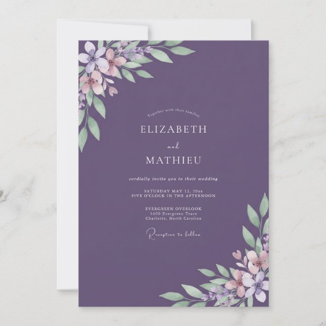 Convite Casamento Pintado de Roxo Suave (Frente)
