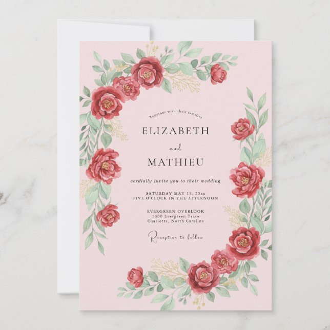 Convite Casamento Pintado de Rubi Carmesim (Frente)