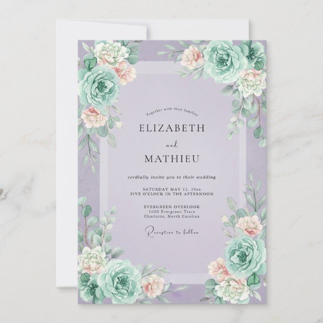 Convite Casamento Pintado de Suculentas Lilás (Frente)
