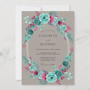 Convite Casamento Pintado de Teal Magenta